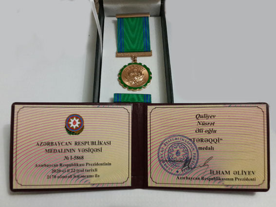 Tərəqqi medalına layiq görüldüyüm....