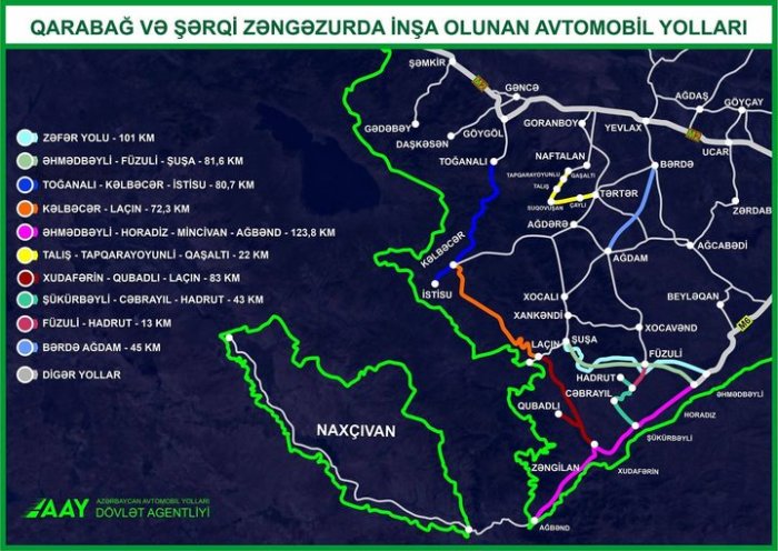 Qarabağ və Şərqi Zəngəzurda inşa olunan avtomobil yolları - XƏRİTƏ