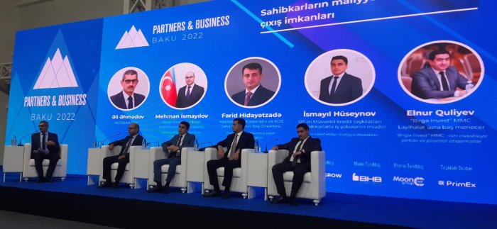 "Partners & Business" Baku 2022 yerli şirkətlərin tanıtım sərgisi çərçivəsində keçirilən konfransın növbəti panel müzakirəsində "Sahibkarların maliyyə kanallarına çıxış imkanları" mövzusunda  konfransdan .