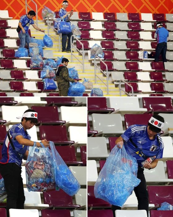 Yapon azarkeşlər Almaniya yığmasına qalib gəldikləri oyundan sonra butün stadionu zibildən təmizləyiblər.