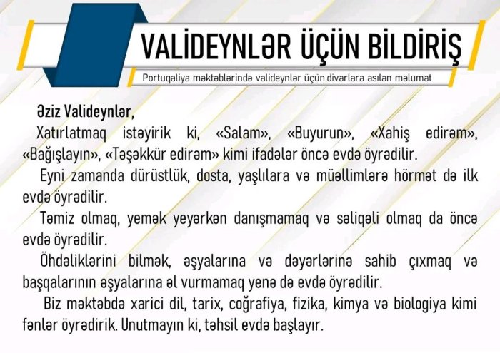 Əziz valideyinlər onuda bilin ki........