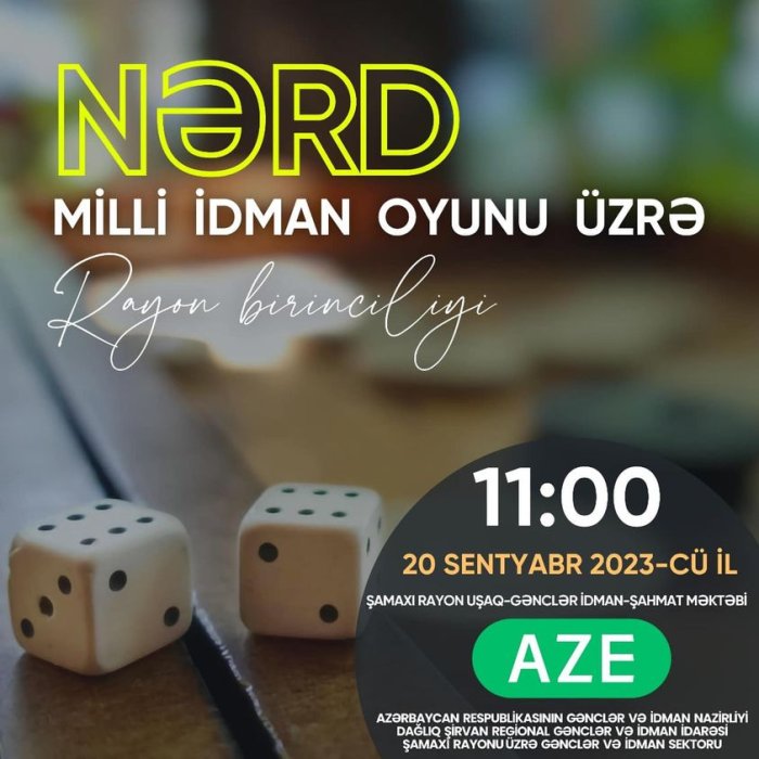 Nərd- Milli idman oyunu üzrə rayon birinciliyi keçiriləcək.