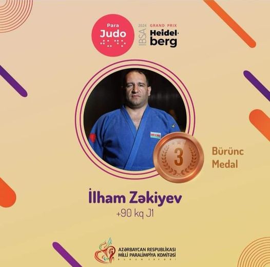 2 qat paralimpiya çempionu İlham Zəkiyev (J1, +90 kq) bürünc medal qazanıb.