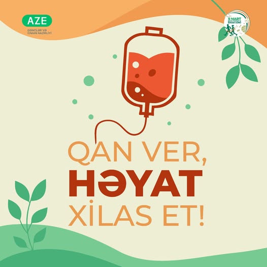 “İdman həftəsi” çərçivəsində martın 3-də "Qan ver, həyat xilas et!" şüarı ilə qanvermə aksiyası keçiriləcək. “İdman həftəsi” çərçivəsində martın 3-də "Qan ver, həyat xilas et!" şüarı ilə qanvermə aksiyası keçiriləcək.