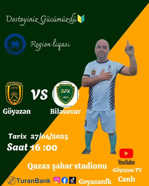 Əziz Qazaxlılar sizi 27aprel Saat 16:00 da sizi Qazax şəhər stadionu gözləyrik.
